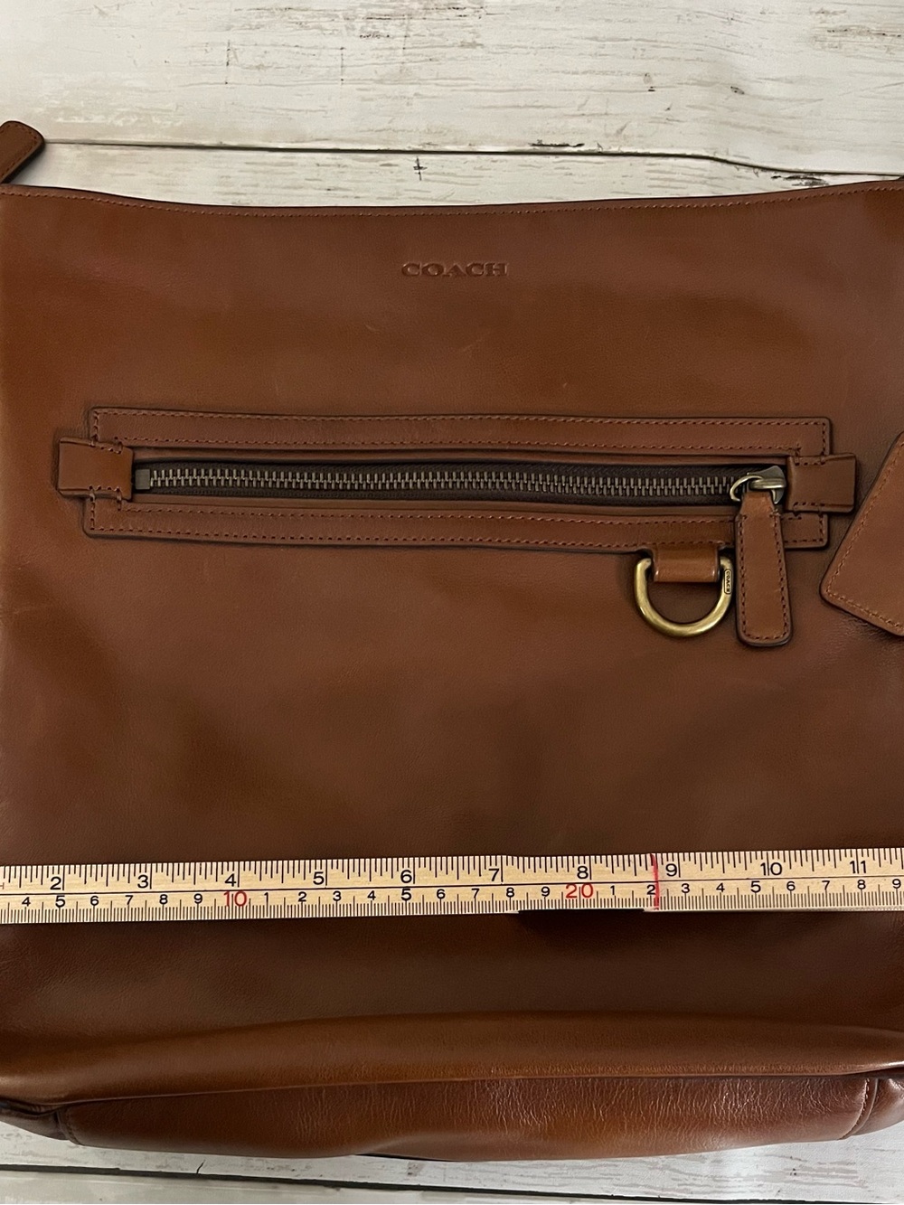 Coach Brown Leather Messenger Crossbody with Front Zip - Picture 11 of 13